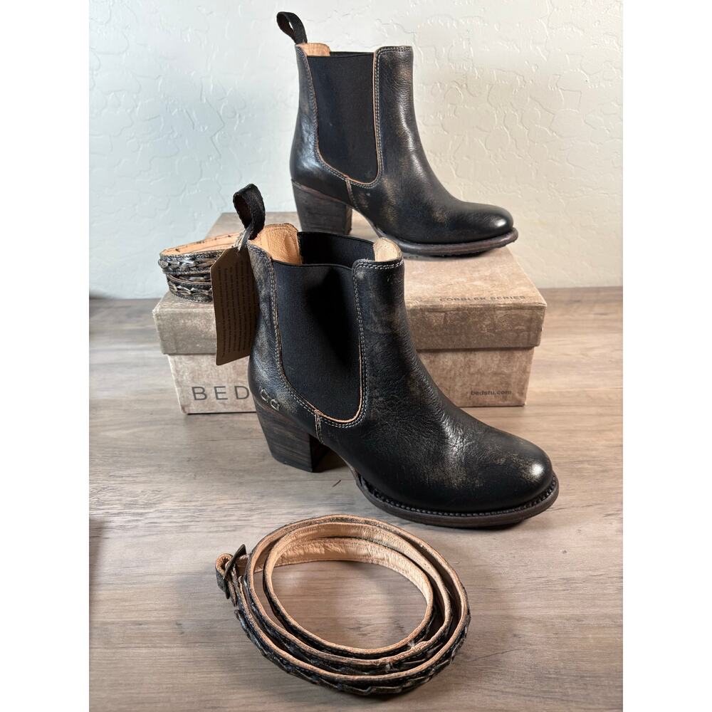 Bed Stu Lorn Black Hand Wash Chelsea‎ Heel Ankle Boots Women's 6.5 EU 36.5 NEW